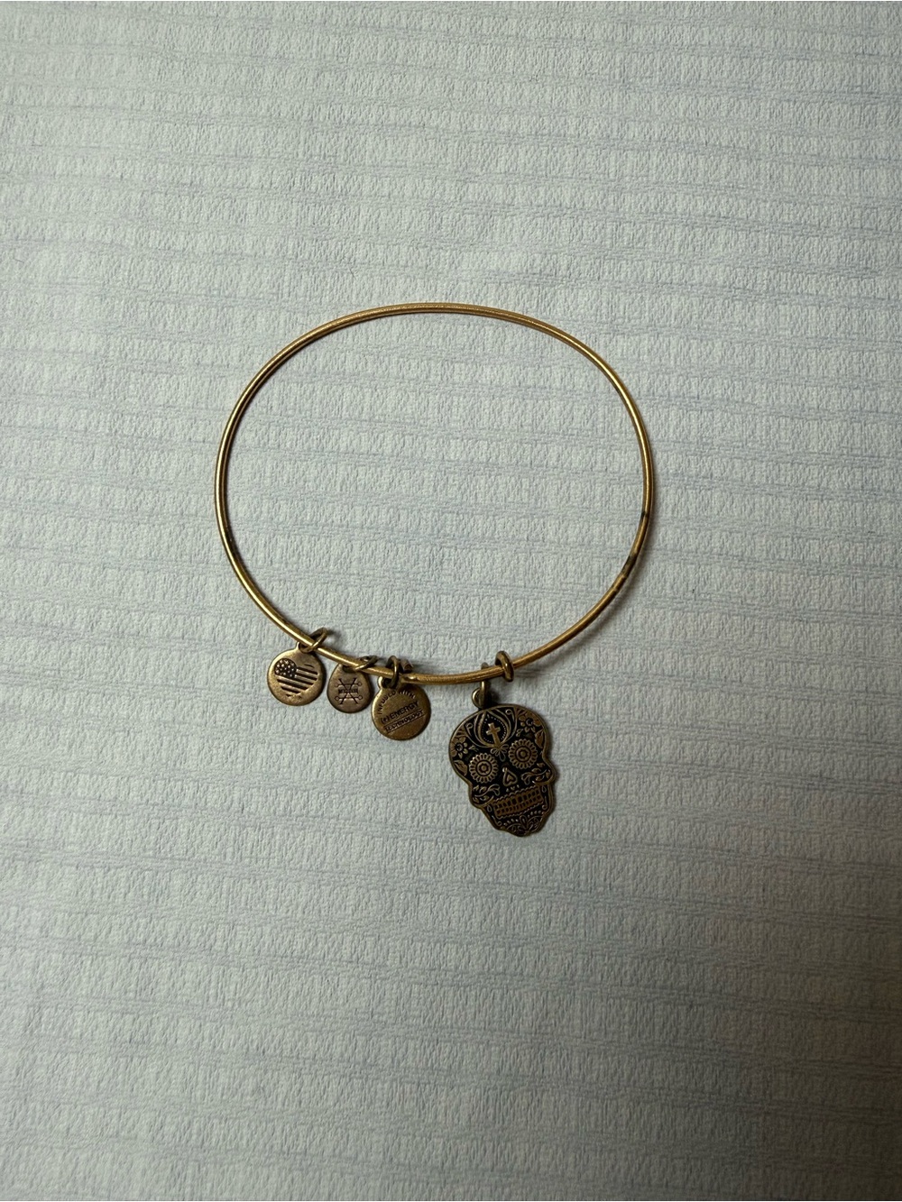 Gold Tone Sugar Skull Charm Bangle Bracelet